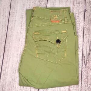 WÖRN WORN Green Stretch Denim Back Flap Pocket Jeans Straight Leg size 4/27